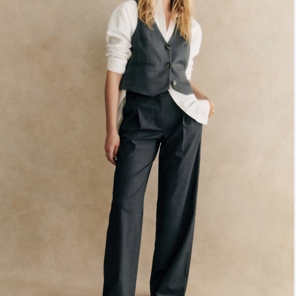 Women's Gray Vest and Pants Set